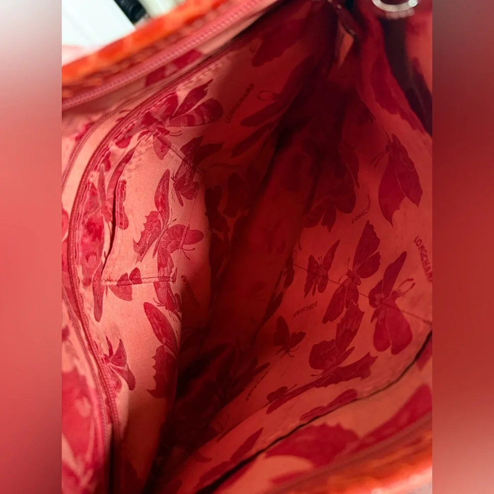 Longchamp Le Roseau Red Crocodile-Embossed Shoulder Bag - Picture 3 of 5